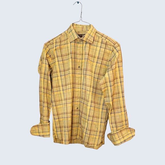 Ted Baker Plaid Button Down Dress Shirt Yellow - Picture 1 of 4